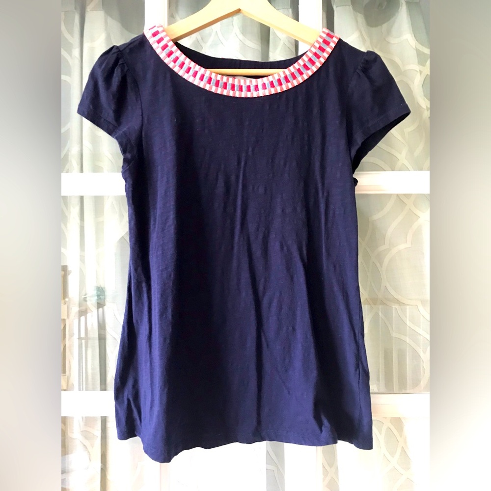 Boden black & orange cotton top cotton cap sleeves, beautiful embroidered collar
